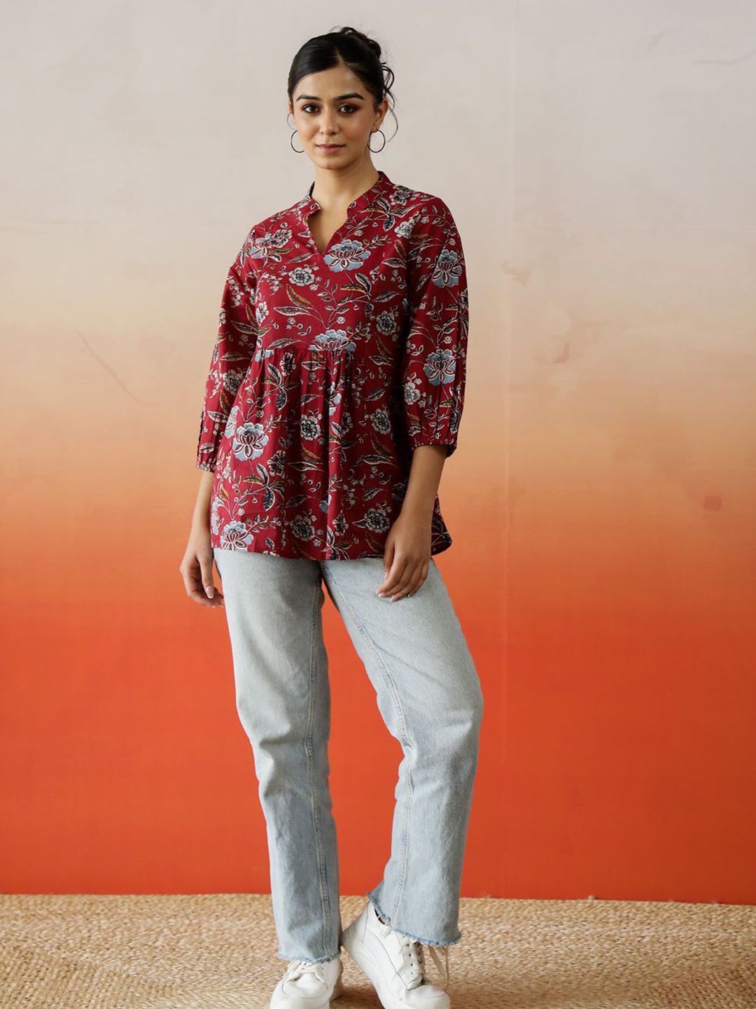 SANSKRUTIHOMES Women Floral Print Cotton Top