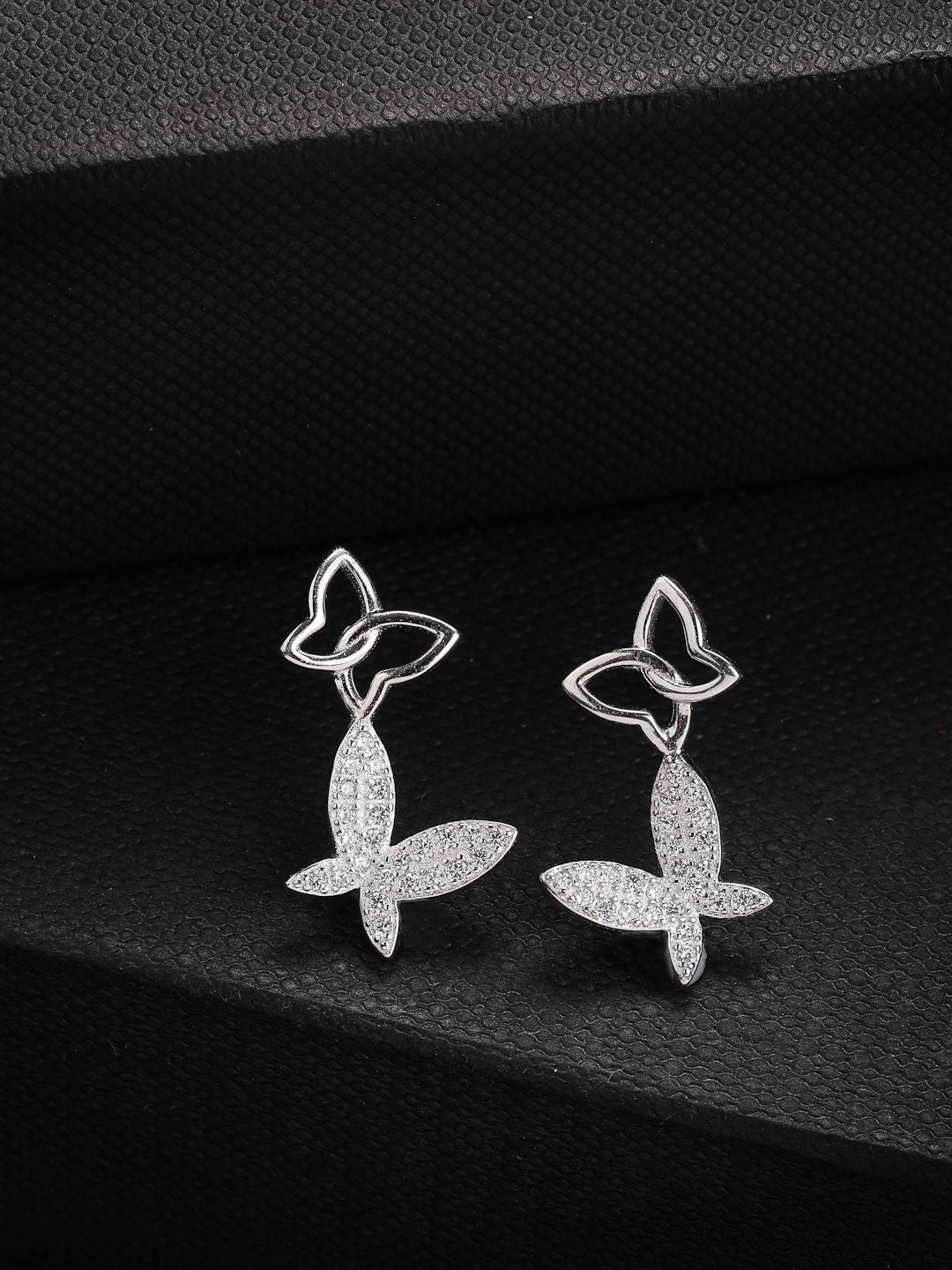 PANASH 925 Sterling Silver Rhodium-Plated Cubic Zirconia Studded