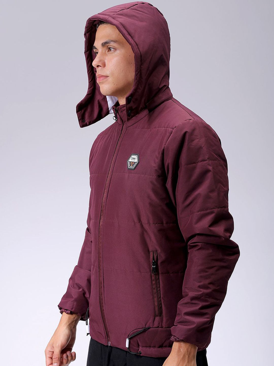 The Indian Garage Co Men Slim Fit Zip-Front PufferJacket with Detachable Hood