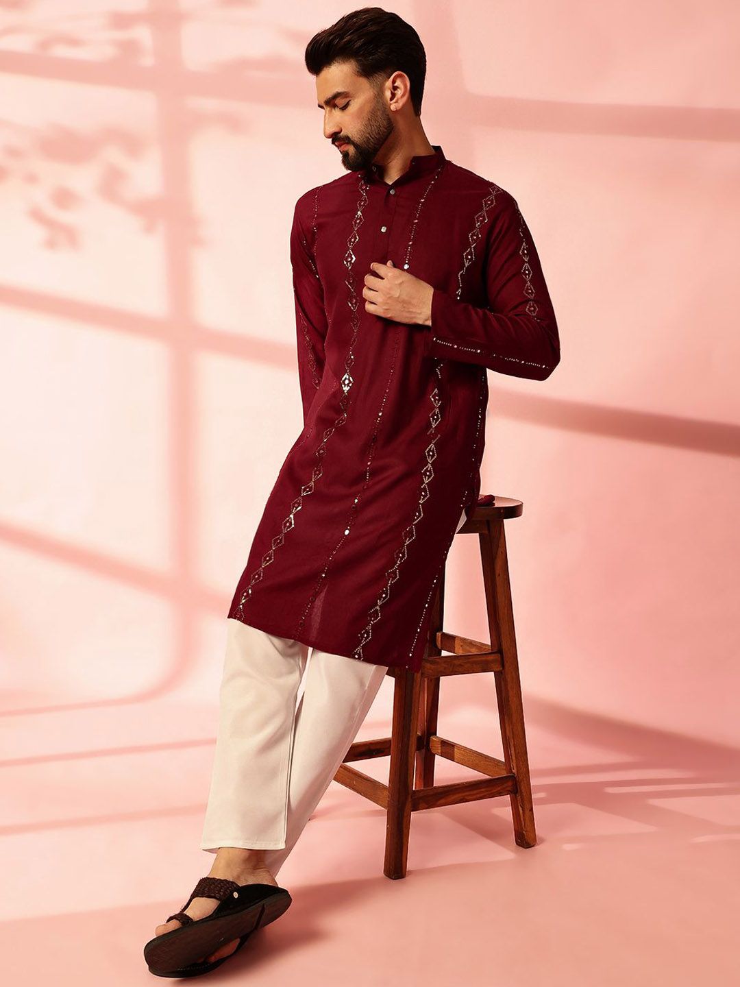 Anouk Men Embroidered Regular Mirror Work Pure Cotton Kurta with Pyjamas