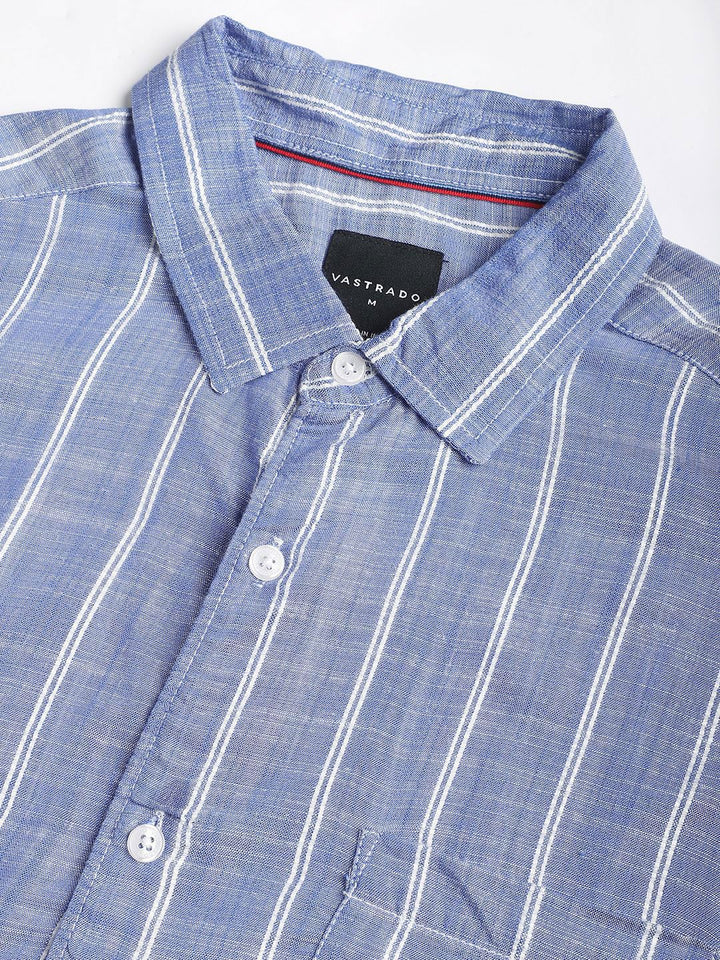 VASTRADO Men Classic Spread Collar Vertical Striped Slim Fit Casual Shirt