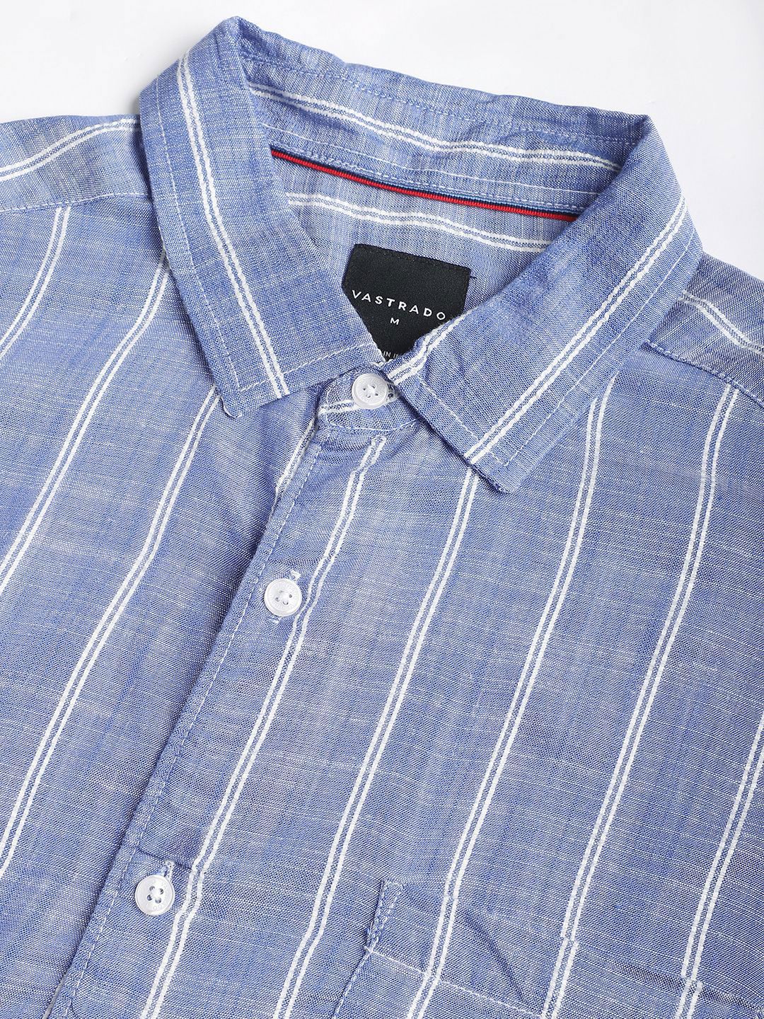 VASTRADO Men Classic Spread Collar Vertical Striped Slim Fit Casual Shirt