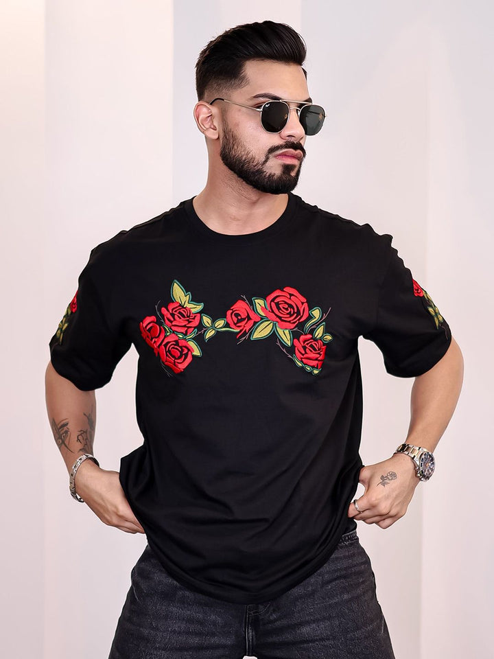 Eszett Lelaki Floral Printed Leher Bulat Kapas Bersaiz Besar T-shirt