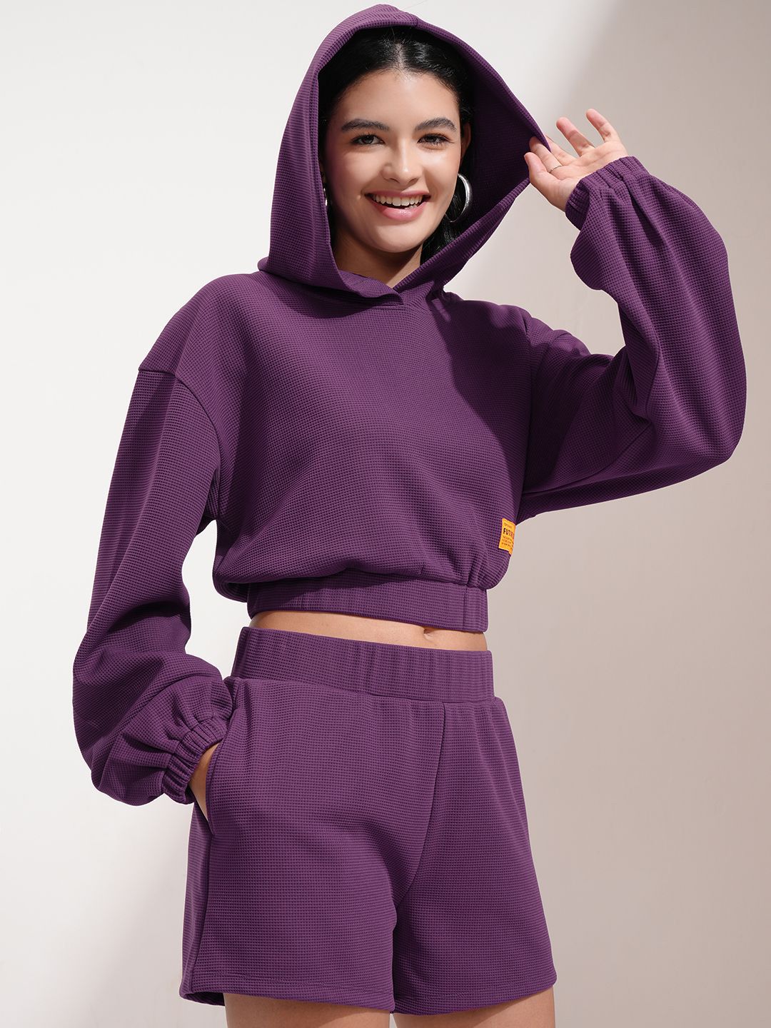 ESPYR By Tokyo Talkies Hooded Self Design Sweatshirt With Shorts