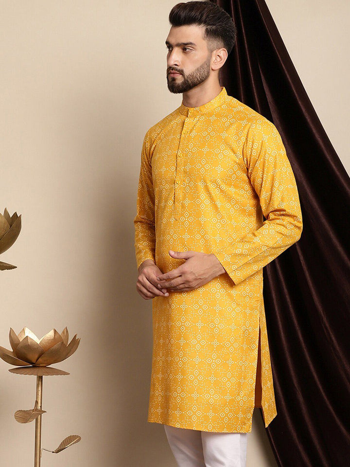 Kurta Linen Kapas Kolar Mandarin Bercetak Motif Etnik Anouk