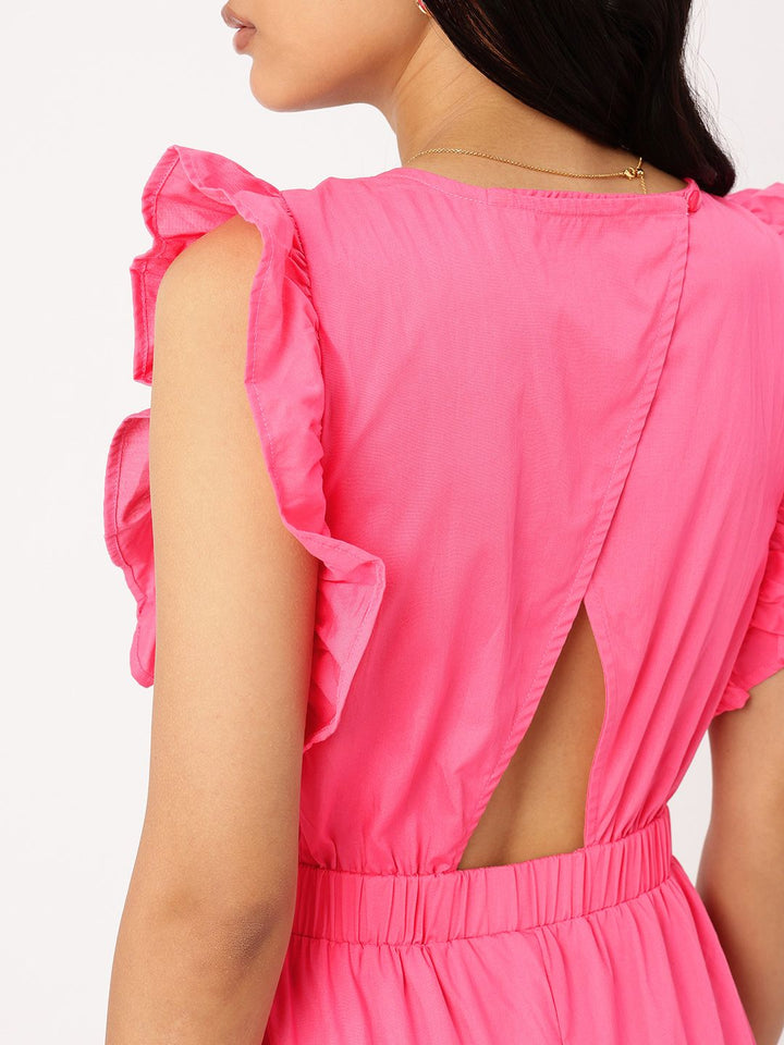 DressBerry Whimsy Vibe Gathers Cut-Out Flutter Sleeves Cropped Basic Jumpsuit