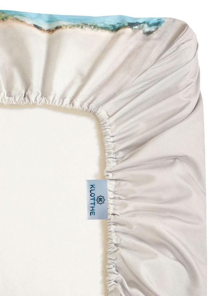 KLOTTHE Biru & Kelabu Bercetak Bunga Dilengkapi Cadar Katil Super King 300 TC Dengan 2 Sarung Bantal