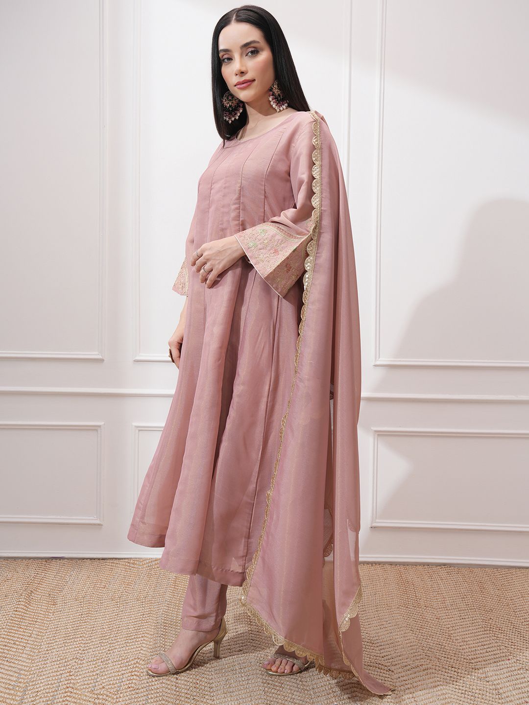 Vishudh Women Ethnic Motifs Embroidered Regular Kurta with Trousers & With Dupatta