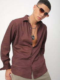 VASTRADO Men Classic Spread Collar Textured Slim Fit Casual Shirt