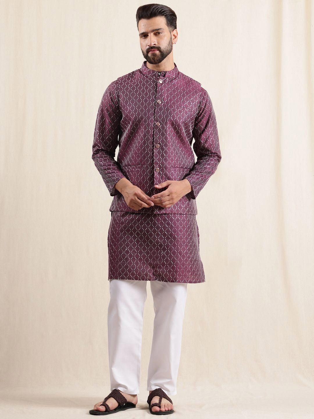 Anouk Men Geometric Embroidered Kurta with Pyjamas