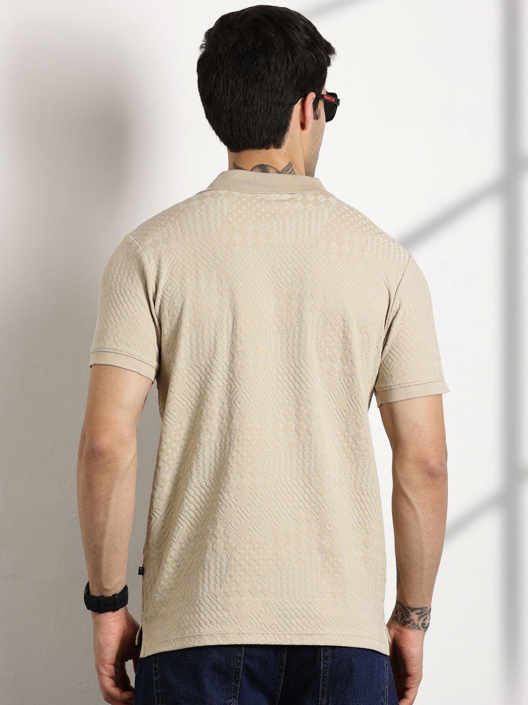 Thomas Scott Men Self Design Polo Collar Cotton T-shirt