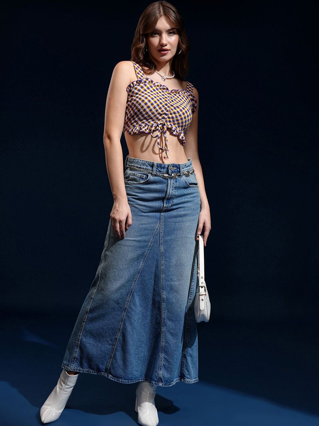 Tokyo Talkies Women Checked Peplum Crop Top