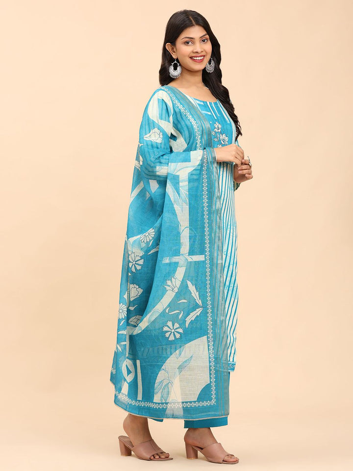Mamicha Women Floral Printed Regular Pure Cotton Kurta with Palazzos & With Dupatta