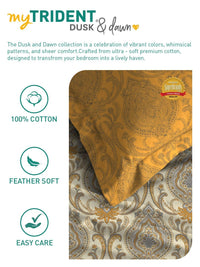 MYTRIDENT Ornate Yellow Dusk & Dawn Flat 144TC Queen Cotton Bedsheet with 2 Pillow Covers