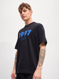 THE BEAR HOUSE Men Typography Printed Round Neck Pure Cotton Oversized T-Shirt