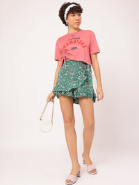 DressBerry Basic Bee Printed Ruched Drop-Sleeves Top