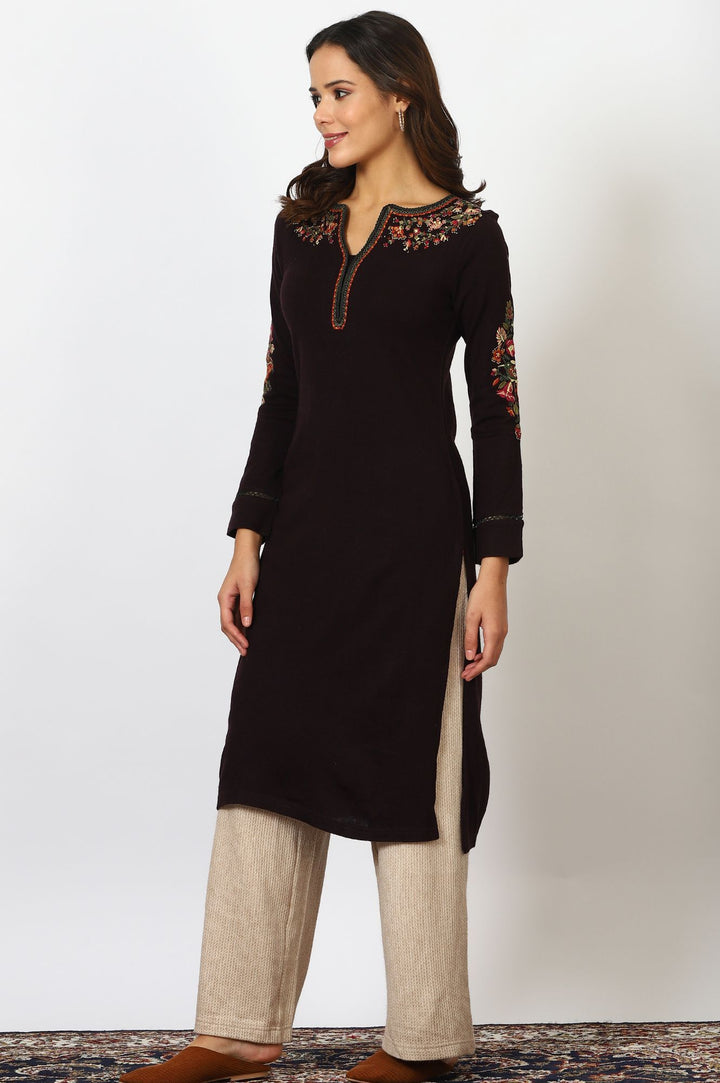 W Floral Embroidered Notch Neck Straight Kurta