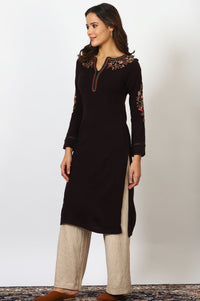 W Floral Embroidered Notch Neck Straight Kurta
