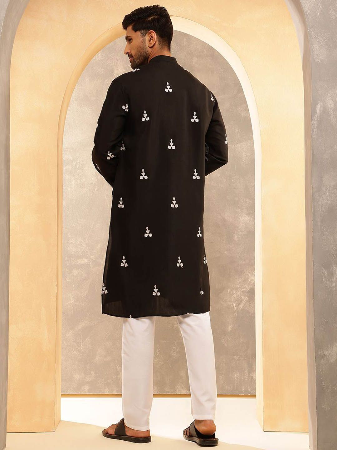 Anouk Geometric Sulam Benang Kerja Kapas Sutera Kurta Lurus dengan Piyama