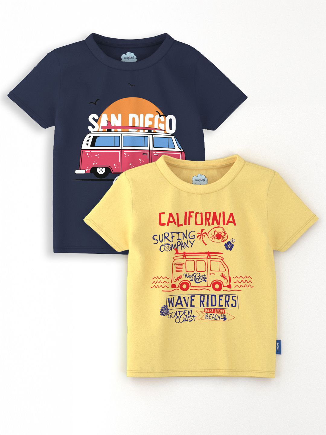 Nauti Nati Everyday Play Boys Pack Of 2 Beach Printed Antimicrobial Cotton T-Shirts