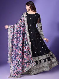 KALINI Floral Embroidered Sequinned V Neck Georgette Anarkali Kurta