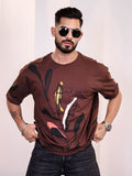 Eszett Lelaki Floral Printed Leher Bulat Kapas Bersaiz Besar T-shirt