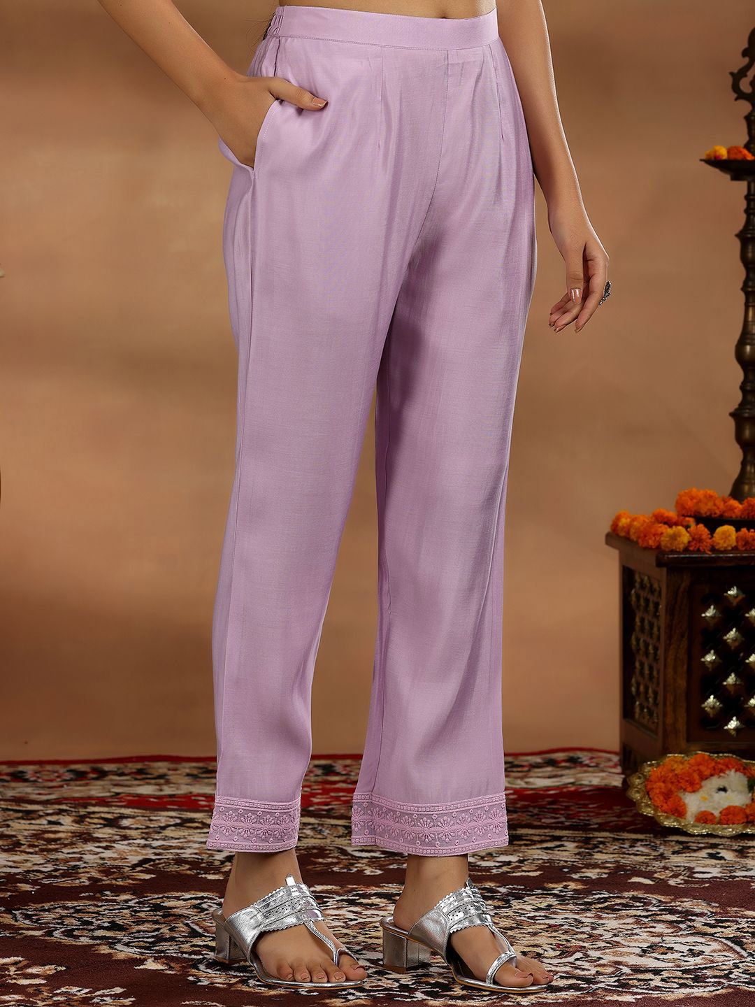 Libas Floral Embroidered Regular Sequinned Kurta with Trousers & Dupatta