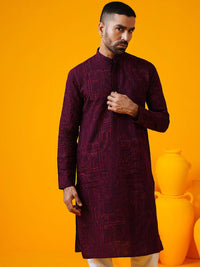 SOJANYA Floral Thread Work Band Collar Straight Kurta