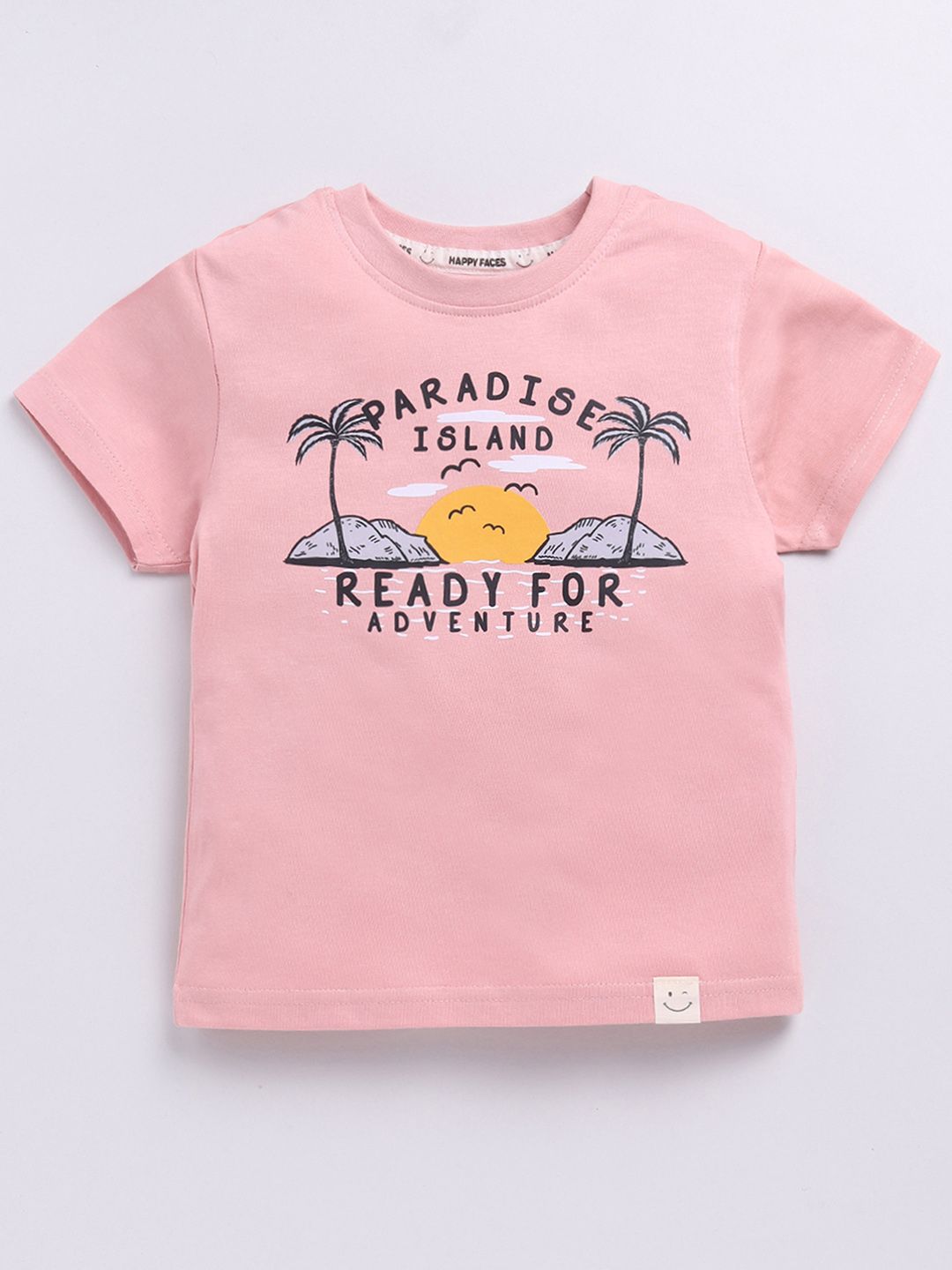 Happy Faces Boys Pure Cotton Typography & Graphic Printed T-shirt