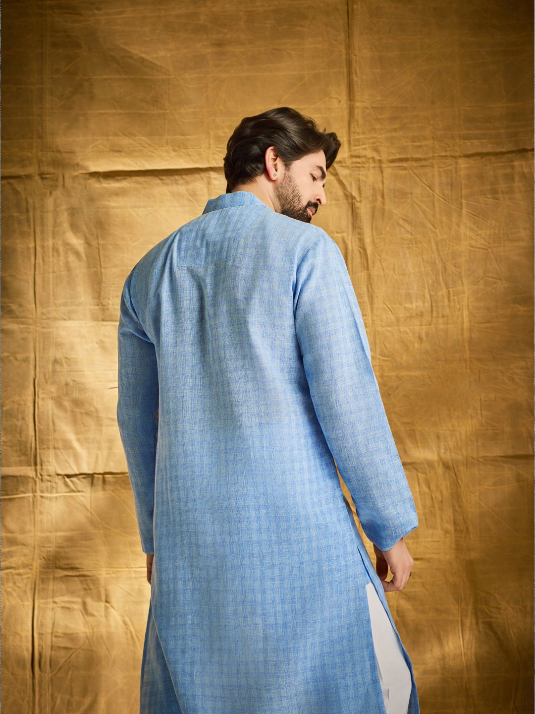 SOJANYA Men Blue Dobby Kurta