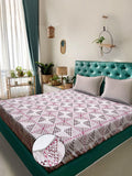 KLOTTHE Pink Geometrirc Printed Dilengkapi 400 TC Kapas Cadar King & 2 Sarung Bantal