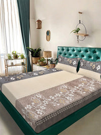 KLOTTHE Grey Geometri Printed Flat 300 TC Woolen King Double Bedsheet Dengan 2 Sarung Bantal