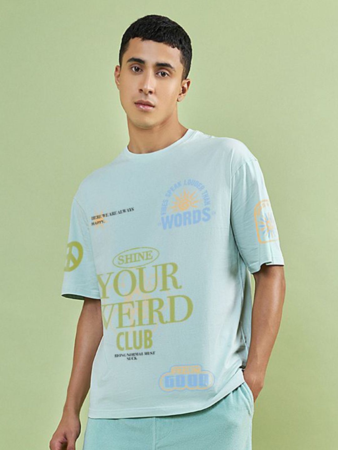 Bewakoof Men Typography Printed Round Neck Pure Cotton Oversized T-Shirt
