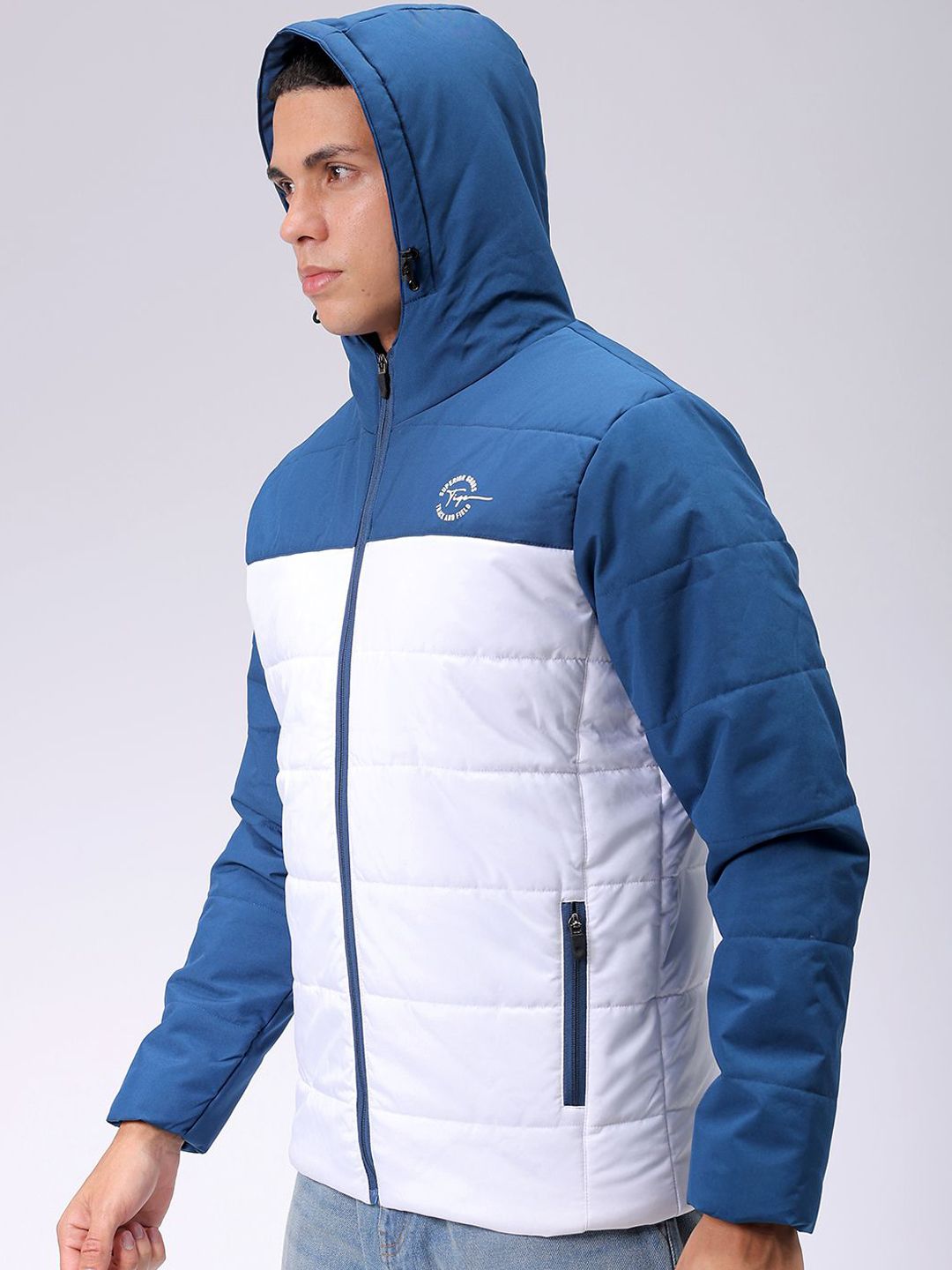 The Indian Garage Co Men Hooded Colourblocked Slim Fit Puffer Jacket