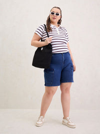 SASSAFRAS Curve Women Striped Polo Collar T-shirt