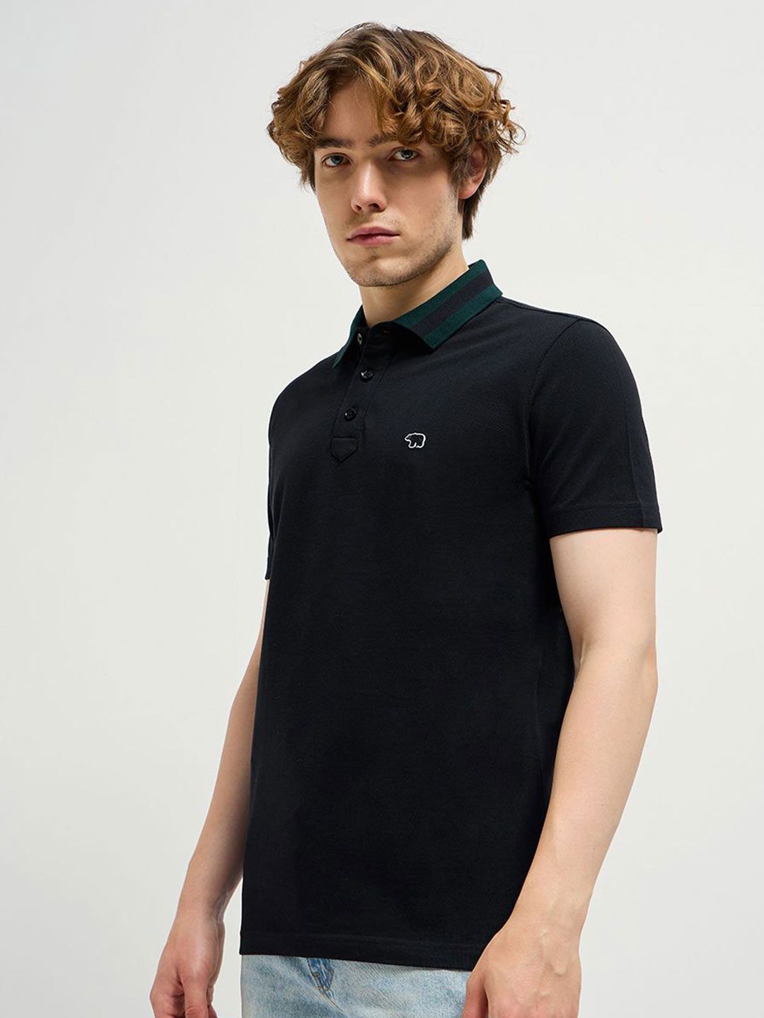THE BEAR HOUSE Men Solid Polo Collar Pure Cotton T-shirt