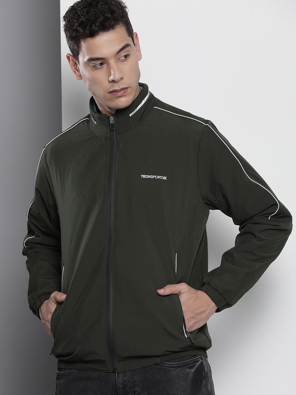 The Indian Garage Co Men Zip-Front Bomber Jacket with Zipper Pockets