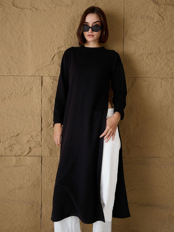 Sassafras wanita kapas longline panjang lengan baju pullover