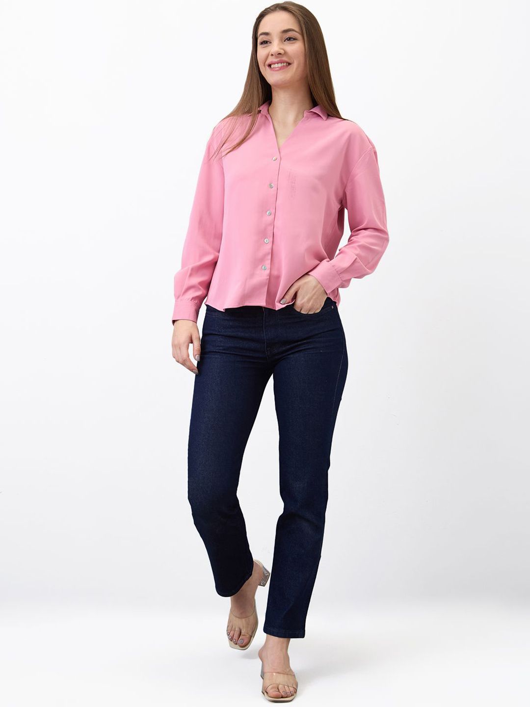 SPYKAR Women Regular Fit Spread Collar Solid Casual Shirt