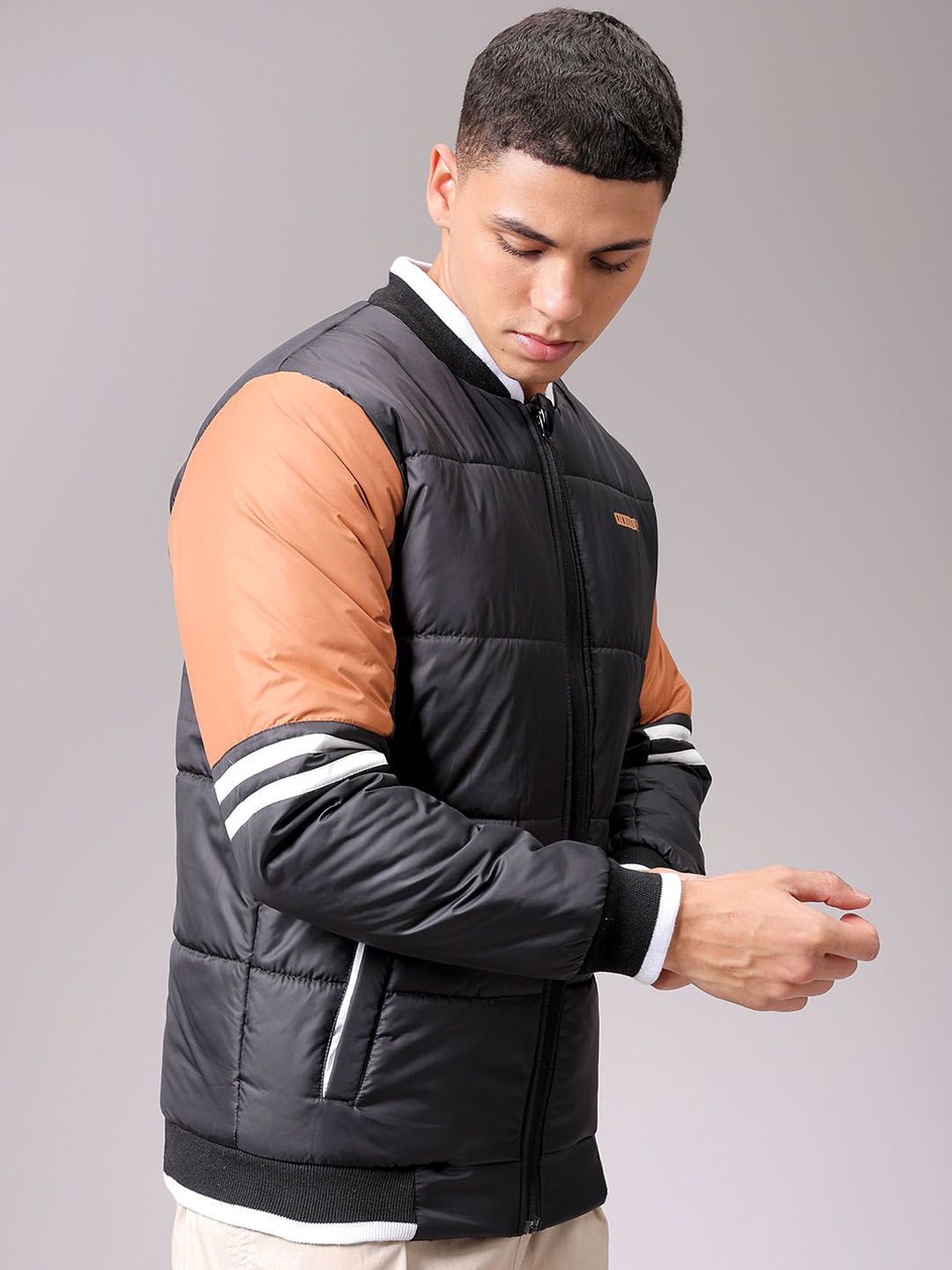 The Indian Garage Co Men Colourblock Slim Fit Puffer Jacket