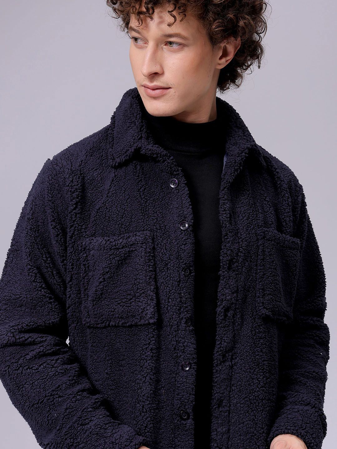 The Indian Garage Co Men Fleece Regular Fit Casual Winter Overshirt