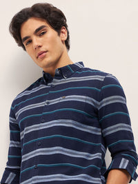 THE BEAR HOUSE Pure Cotton Button-Down Collar Multi Striped Slim Fit Casual Shirt