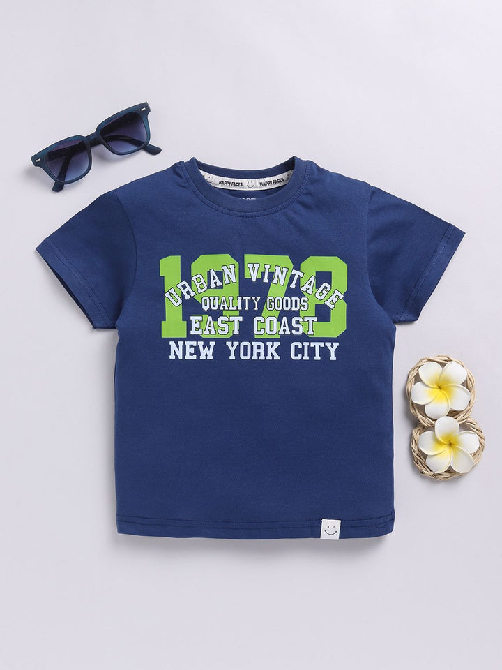 Happy Faces Kids Boys Typography Printed Pure Cotton T-Shirt