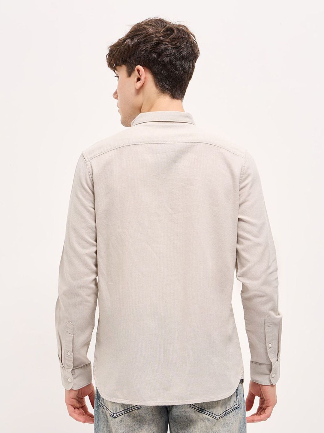 THE BEAR HOUSE Men Button-Down Collar Solid Slim Fit Cotton Shirt