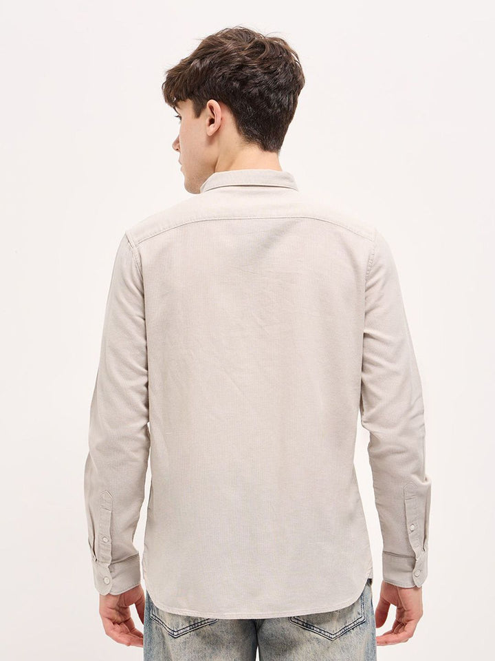 THE BEAR HOUSE Men Button-Down Collar Solid Slim Fit Cotton Shirt