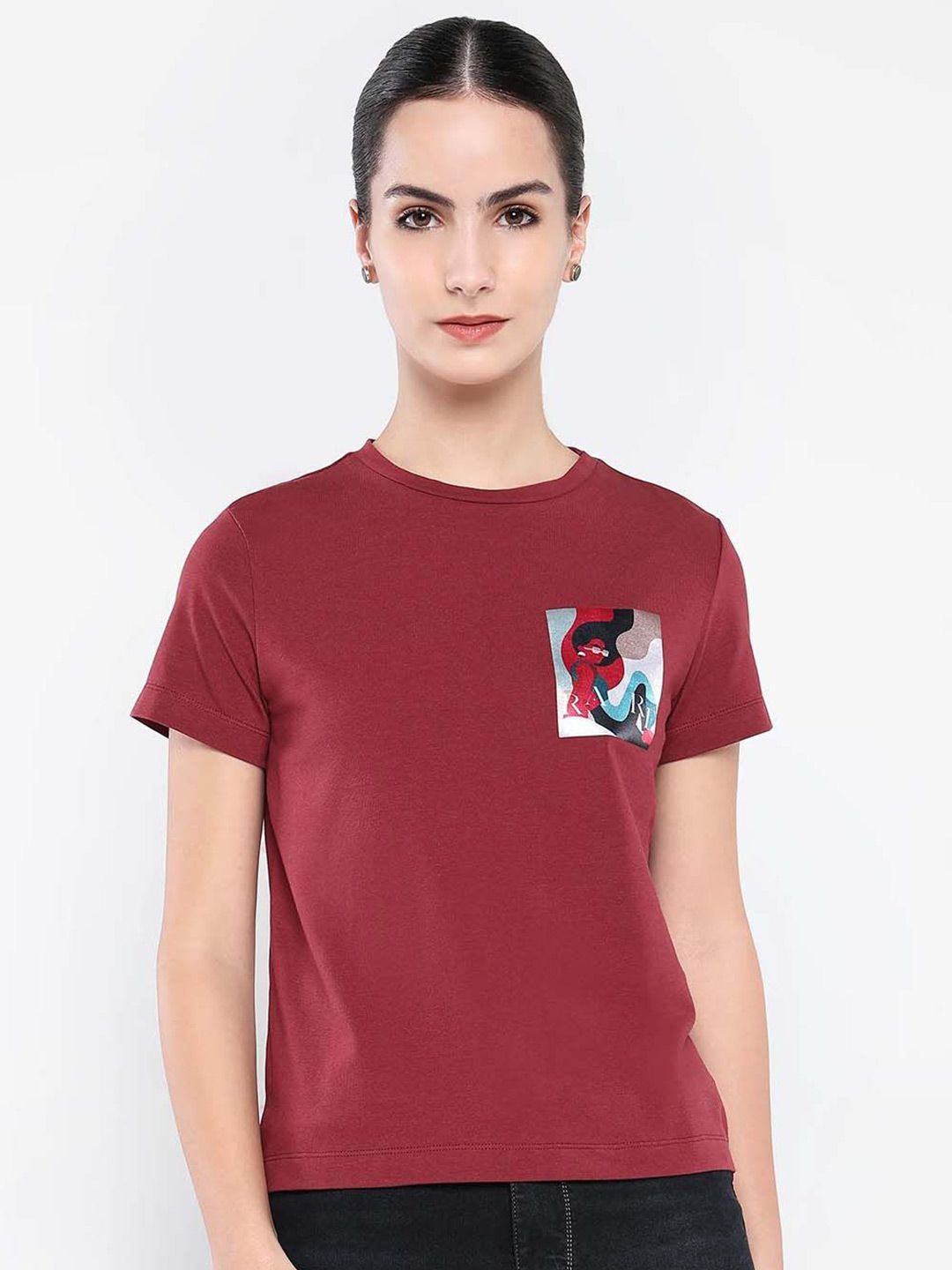 Rareism Wanita Grafik T-Shirt Leher Pusingan Dicetak