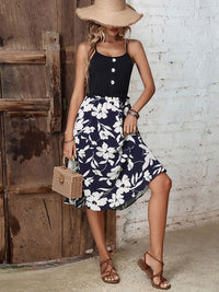 DressBerry Floral Print Button Detailing Shoulder Straps A-Line Midi Dress