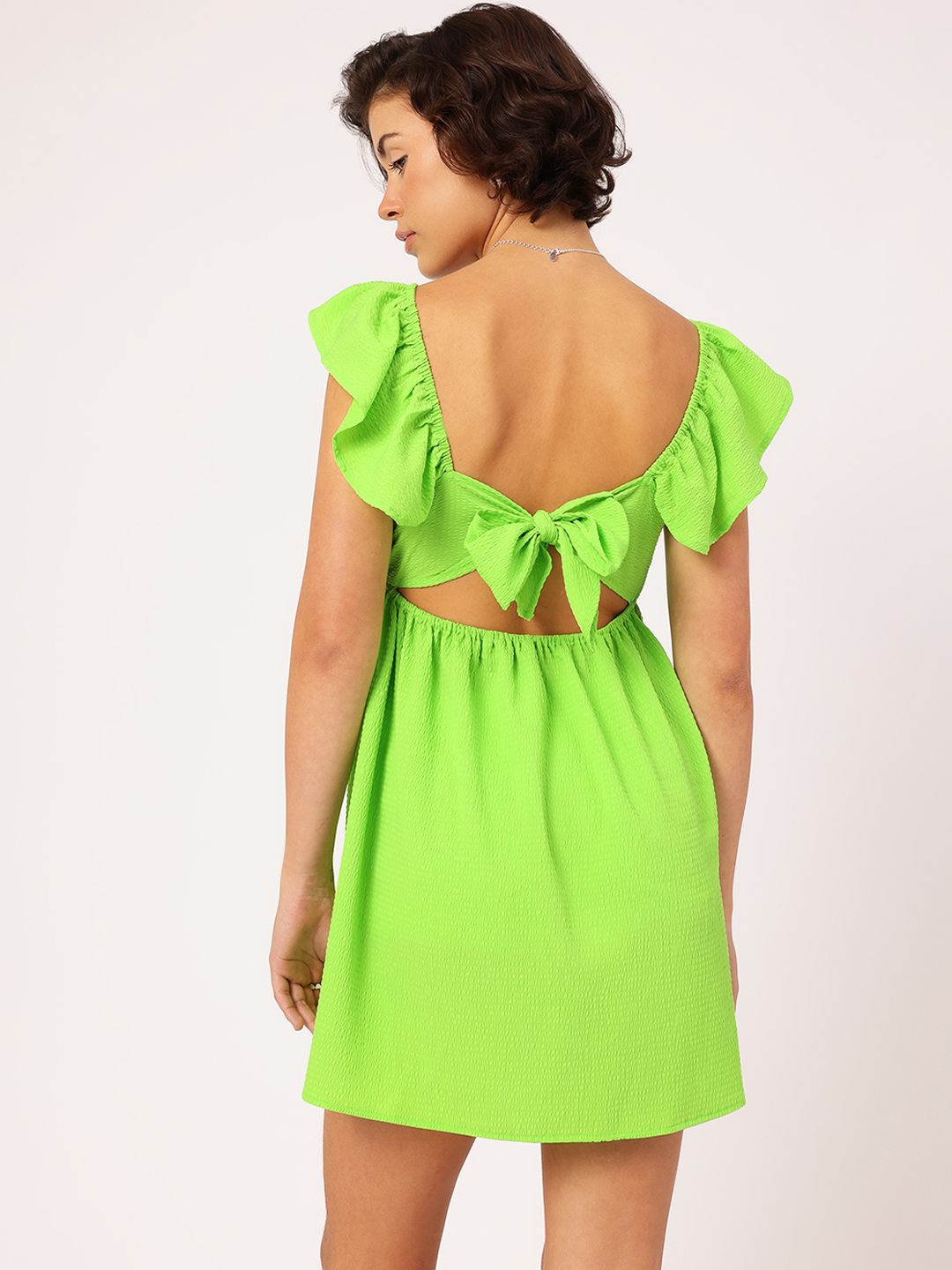 DressBerry Vibrant Vibes Seersucker Cut Out Detail Mini Dress