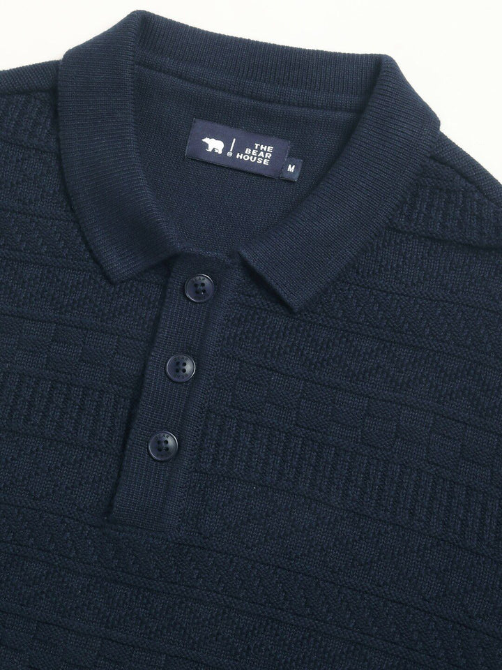 THE BEAR HOUSE Self Design Polo Collar Short Sleeves Cotton T-shirt