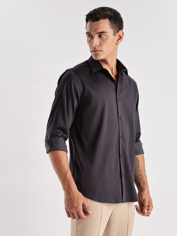 Baju Kasual Satin Pejal ADRO Lelaki Slim Fit